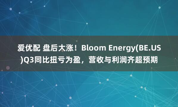 爱优配 盘后大涨!Bloom Energy(BE.US)Q3同比扭亏为盈,营收与利润齐超预期
