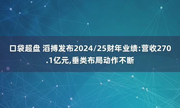 口袋超盘 滔搏发布2024/25财年业绩:营收270.1亿元,垂类布局动作不断